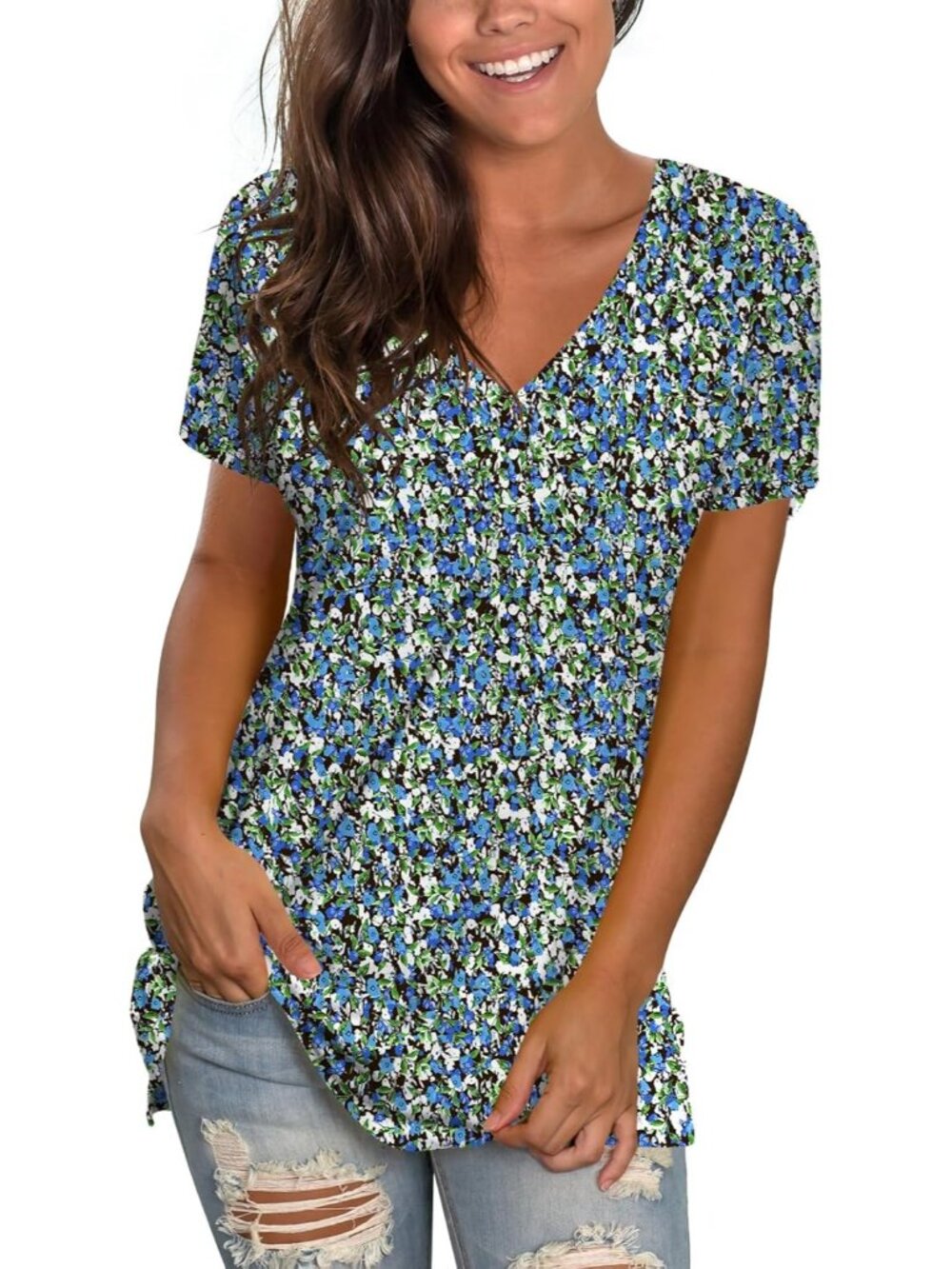 〽️Women Viola Basic V Neck Tee Loose Fitting Casual Short Sleeve Tops T Shirt